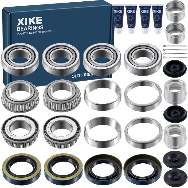 XiKe 4 Set Fits 25mm Axles Trailer Wheel Hub Kit, 30205 Bearings, 473551TB Seal, OD 52mm Dust Cover and Cotter Pin. - Image 1